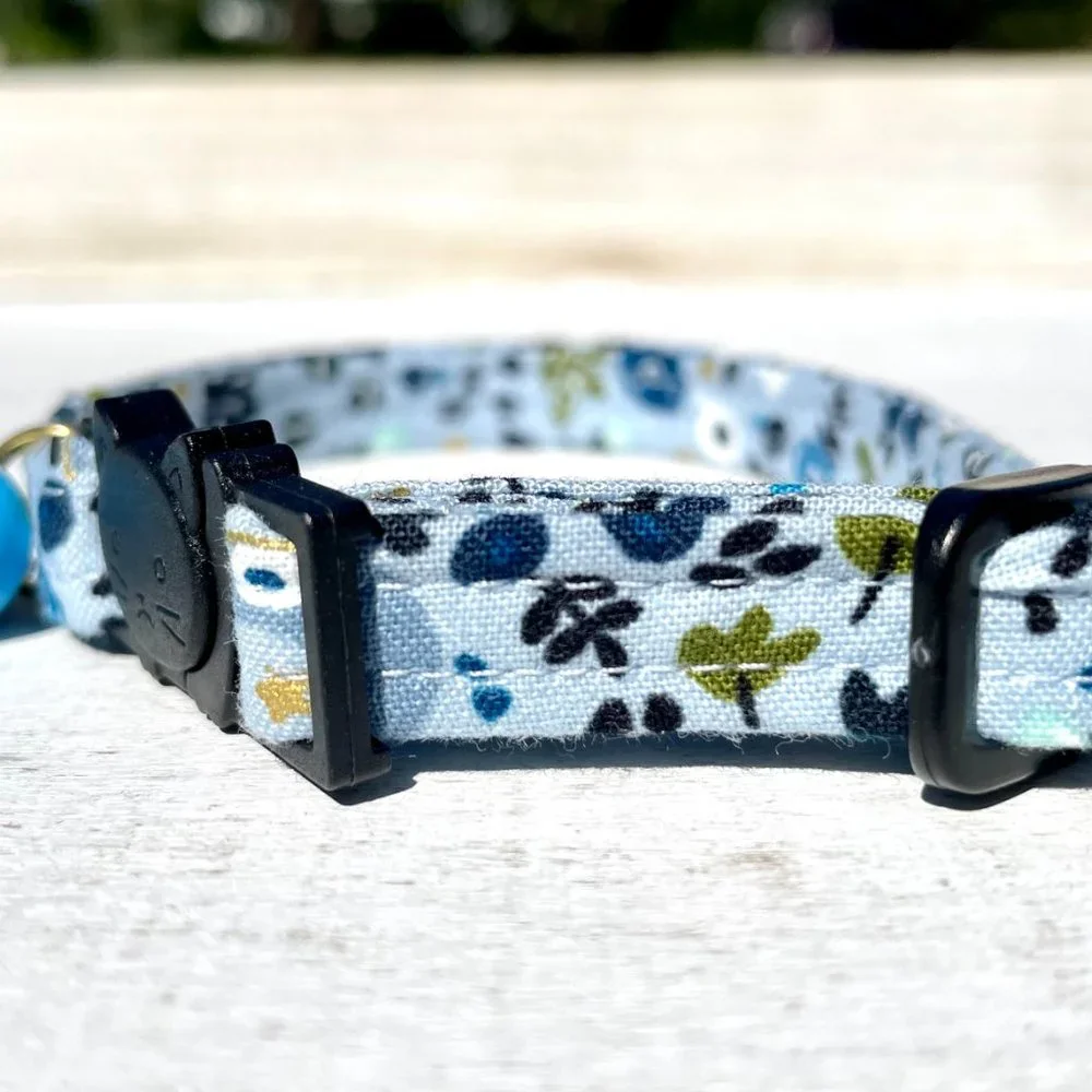 Cosmic Sea Handmade Cat Collar Blue and Metallic Gold